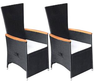 Sklápacie záhradné stoličky 2 ks s podložkami, polyratan, čierne