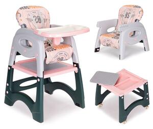 Jedálenská stolička 2v1 + stolík a stolička pre deti Ružová