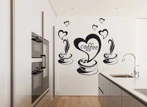 Nálepka na stenu do kuchyne s motívom kávy a srdiečok