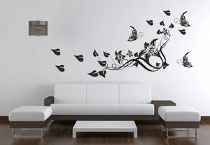 Nálepka na stenu do interiéru s motívom kvetov, motýľov a listov