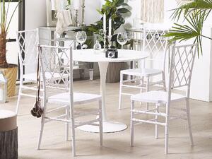 Sada 2 jedálenských stoličiek biele syntetické stoličky s lamelovým operadlom bez opierok rúk vintage moderný dizajn