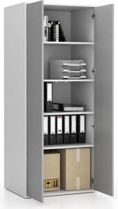 Kancelárska policová skriňa s dverami LAYERS, 800 x 600 x 1905 mm, biela / sivá