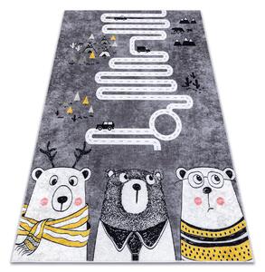 Prateľný protišmykový koberec JUNIOR 52107.801 Medvedia cestička, sivý