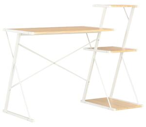 Stôl s poličkami, biela a dubová farba 116x50x93 cm