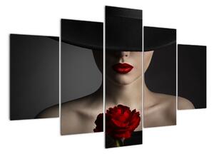 Moderný obraz - žena s ruží (Obraz 150x105cm)