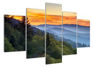 Obraz horskej krajiny pri západe slnka (Obraz 150x105cm)