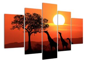 Obraz žirafy pri západe slnka (Obraz 150x105cm)