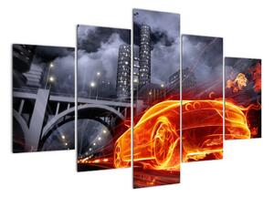 Moderný obraz - ohnivé auto (Obraz 150x105cm)