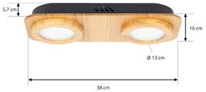 Lindby LED reflektor Joren, drevo, 38 x 16 cm, 2 svetlá, 3 000 K