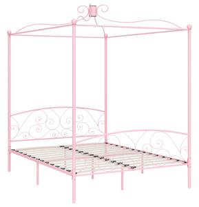 Posteľný rám s baldachýnom, ružový, kov 160x200 cm