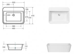 BESCO umývadlo na dosku ASSOS S-LINE, 520x410x150 mm, biela farba, liaty mramor KEASSLINDW - Besco