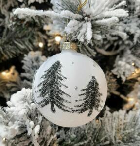 Sklenená vianočná guľa Tree/matt white, 8 cm