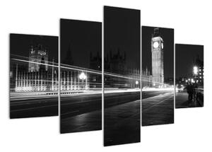 Čiernobiely obraz Londýna - Big ben (Obraz 150x105cm)