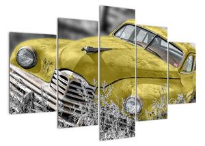 Obraz žltého autá na lúke (Obraz 150x105cm)