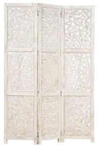 Ručne vyrezávaný 3-panelový paraván biely 120x165 cm mangovníkový masív