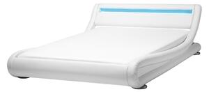 Vodná posteľ z bielej ekokože 140x200 cm s matracom a príslušenstvom čelo postele s LED