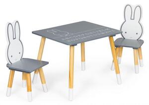 Roztomilý detský stolík s dvomi stoličkami zajačikmi Sivá