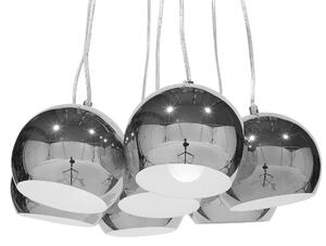 Závesná lampa strieborná kovová na 7 žiaroviek okrúhle tienidlá na strop moderný štýl obývačka kuchyňa