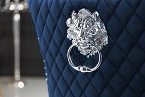 Dizajnová stolička Queen Levia hlava zamat kráľovská modrá