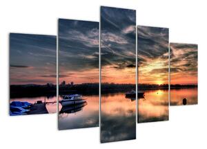 Západ slnka v prístave - obraz na stenu (Obraz 150x105cm)