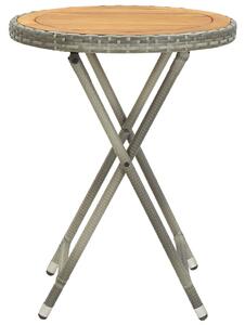 Čajový stolík, sivý 60 cm, polyratan, akáciový masív