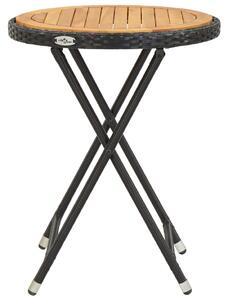 Čajový stolík, čierny 60 cm, polyratan, akáciový masív