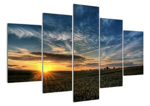 Západ slnka na poli - moderný obraz (Obraz 150x105cm)