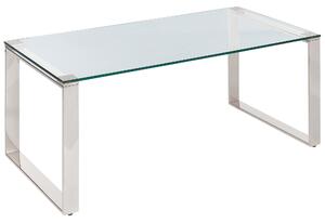 Konferenčný stolík priehľadná stolová doska strieborné nohy z nehrdzavejúcej ocele 50 x 40 cm glamour moderná obývačka spálňa chodba