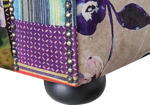 Kreslo viacfarebné čalúnenie prešívané zaoblené bočné opierky fialový patchwork eklektické