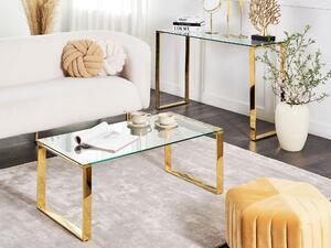 Konferenčný stolík priehľadná stolová doska zlaté nohy z nehrdzavejúcej ocele 50 x 40 cm glamour moderná obývačka spálňa chodba