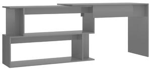 Rohový stôl, lesklý sivý 200x50x76 cm, drevotrieska