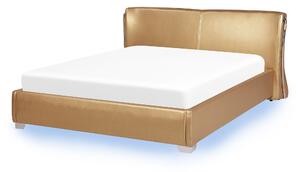 Vodná posteľ kožená zlatá 140 x 200 cm LED osvetlenie extravagantný moderný matrac na vodnú posteľ