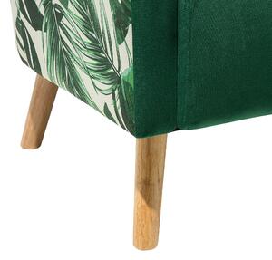 Krídlové kreslo zelený zamat čalúnené vysoké operadlo drevené nohy