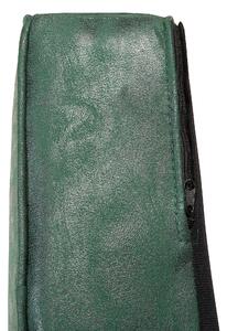 Chesterfield kreslo zelená umelá koža čalúnené nohy z tmavého dreva súčasné