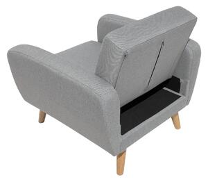 Kreslo sivé látkové čalúnenie nastaviteľné operadlo drevené nohy moderná minimalistická obývacia izba