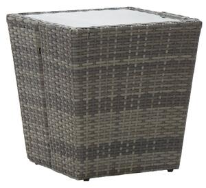 Čajový stolík, sivý 41,5x41,5x43 cm, polyratan, tvrdené sklo