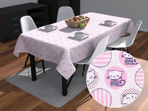 Biante Detský bavlnený obdĺžnikový obrus Sandra SA-126 Ružové mačičky a srdiečka 50x100 cm