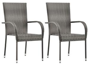 Stohovateľné vonkajšie stoličky 2 ks, sivé, polyratan