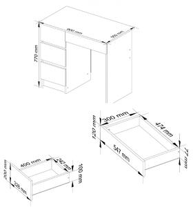 Ak furniture Písací stôl A-7 90 cm ľavý biely/grafit