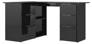 Rohový stôl, lesklý čierny 145x100x76 cm, drevotrieska