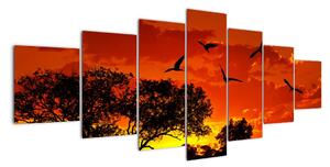 Obraz zapadajúceho slnka s vtákmi (Obraz 210x100cm)