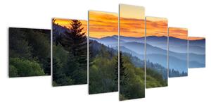 Obraz horskej krajiny pri západe slnka (Obraz 210x100cm)