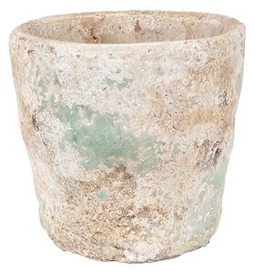Dekoratívny béžovo-zelený antik terakotový kvetináč Teracci - Ø 11*11 cm - Clayre & Eef