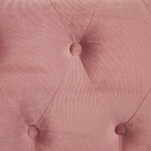 Kreslo Chesterfield ružové zamatové čalúnenie nohy z tmavého dreva súčasný dizajn