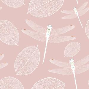 Samolepiaca tapeta lietajúce vážky v ružovom