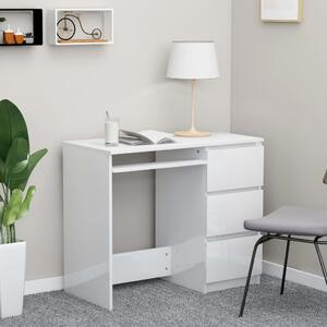 Písací stôl, lesklý biely 90x45x76 cm, drevotrieska