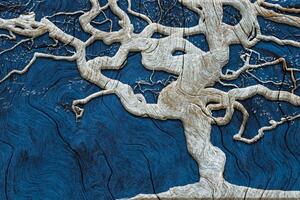 Tapeta abstraktný strom na dreve s modrým kontrastom