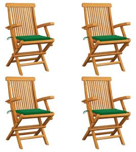Záhradné stoličky, zelené podložky 4 ks, tíkový masív
