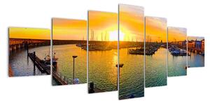 Obraz prístavu pri zapadajúcom slnku (Obraz 210x100cm)