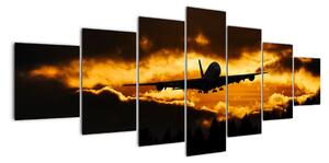 Pristávajúce lietadlo pri západe slnka - obraz (Obraz 210x100cm)